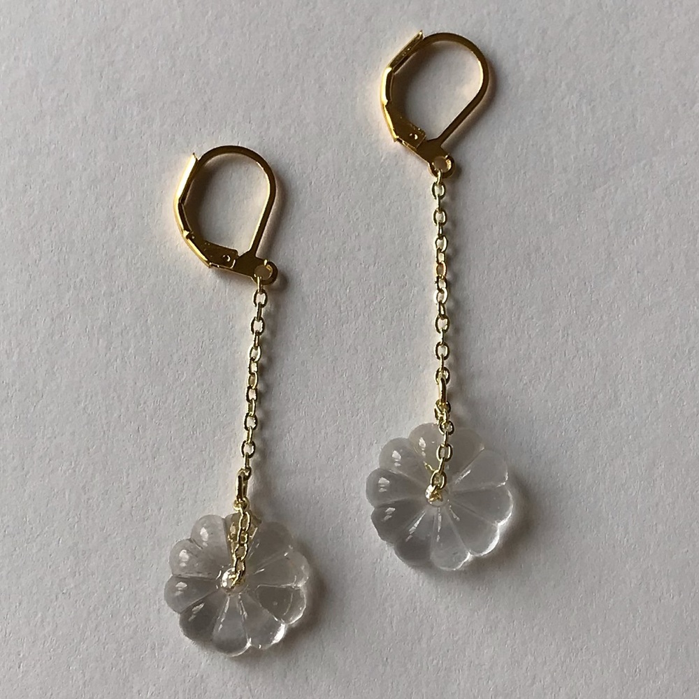 gold and repurposed glass flower earrings